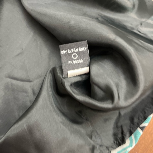 Tibi Shift Dress Size 10 Geometric Pattern Black White Teal 100% Silk Business - Picture 10 of 16